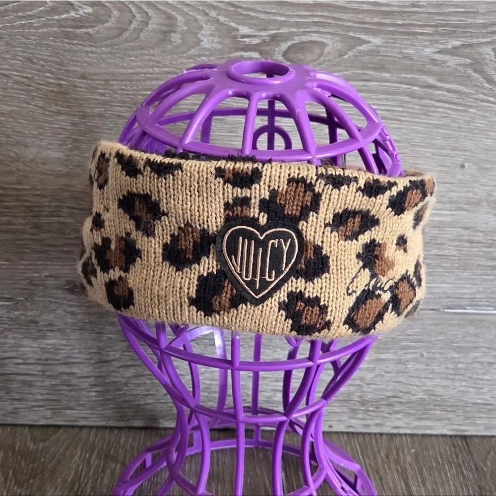 Juicy Couture Leopard Print Headband with Logo Heart Patch - Tan/Brown
